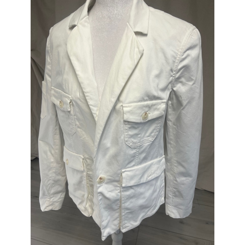 Anthropologie Cottagecore Blazer Jacket White Cargo Pocket Sz 6 Military Coastal - Picture 2 of 10